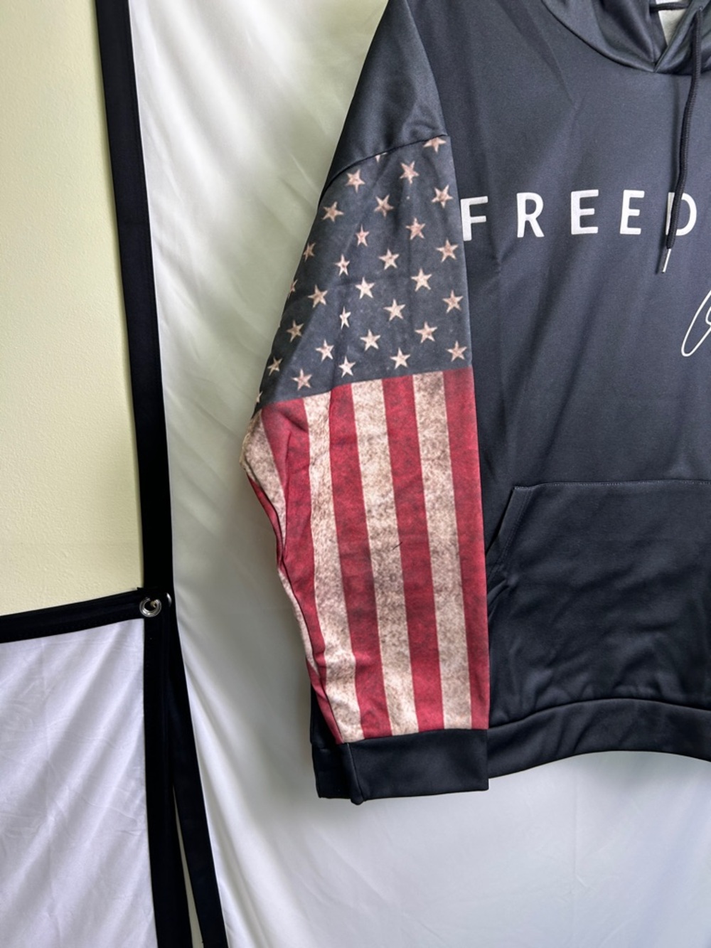 Freedom American Flag Sleeve Men's Black Hoodie - Picture 5 of 7